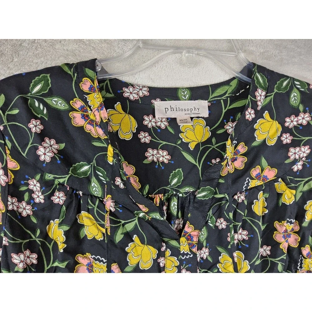 Philosophy Women's Long Sleeve Boho Tie Neck Blouse Top Size XS